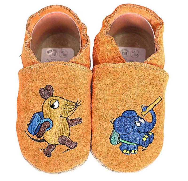 HOBEA-Germany Kitaschuhe Maus mit Elefant Schule apricot Rauleder Lauflernschuh von HOBEA-Germany