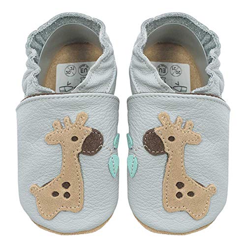 HOBEA-Germany Kitaschuhe Safestep, Kinderhausschuhe, Lederschuhe (Giraffe grau, Numeric_22) von HOBEA-Germany