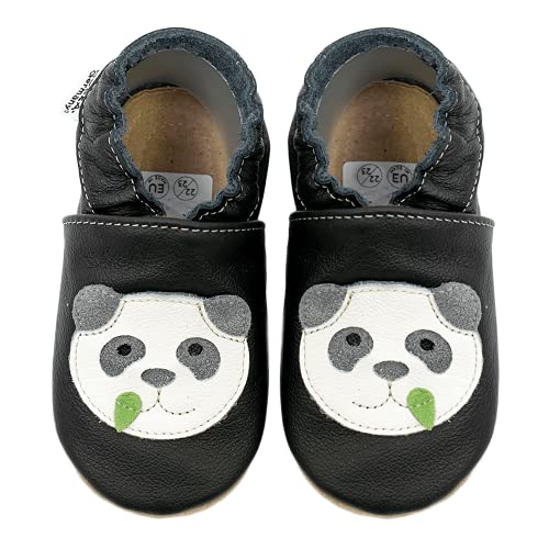 HOBEA-Germany Kitaschuhe Safestep, Kinderhausschuhe, Lederschuhe (Panda schwarz, 24/25) von HOBEA-Germany