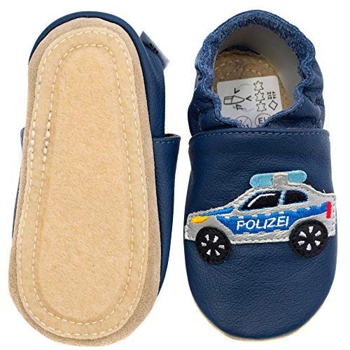 HOBEA-Germany Kitaschuhe Safestep, Kinderhausschuhe, Lederschuhe (Polizeiauto Dunkelblau, Numeric_22) von HOBEA-Germany