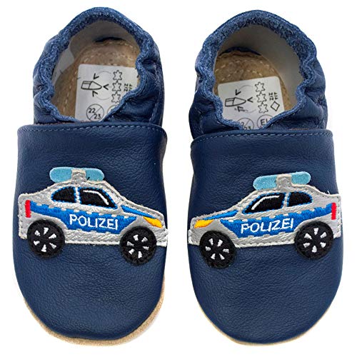 HOBEA-Germany Kitaschuhe Safestep, Kinderhausschuhe, Lederschuhe (Polizeiauto dunkelblau, 28/29) von HOBEA-Germany