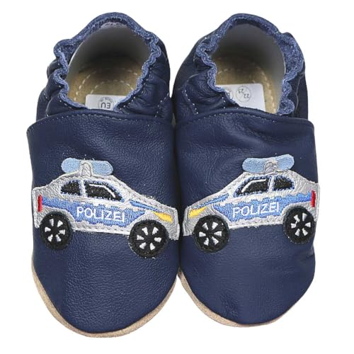 HOBEA-Germany Kitaschuhe Safestep, Kinderhausschuhe, Lederschuhe (Polizeiauto dunkelblau, 30/31) von HOBEA-Germany