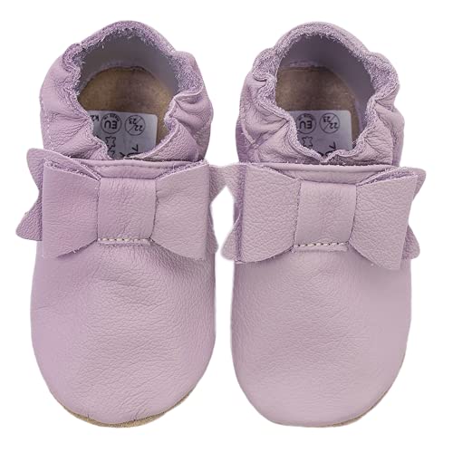 HOBEA-Germany Kitaschuhe Safestep, Kinderhausschuhe, Lederschuhe (Schleife pastell lila, 20/21) von HOBEA-Germany