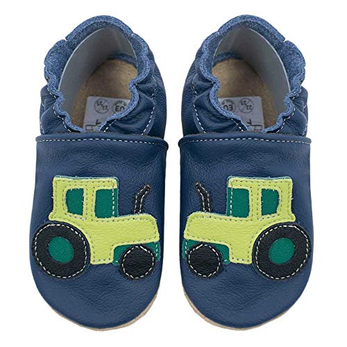 HOBEA-Germany Kitaschuhe Safestep, Kinderhausschuhe, Lederschuhe (Traktor blau, Numeric_20) von HOBEA-Germany