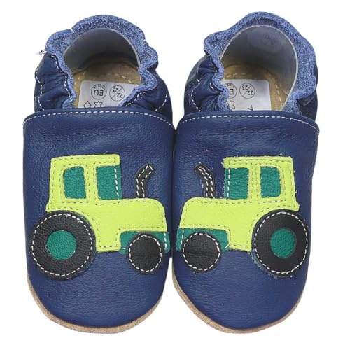 HOBEA-Germany Kitaschuhe Safestep, Kinderhausschuhe, Lederschuhe (Traktor blau, Numeric_26) von HOBEA-Germany