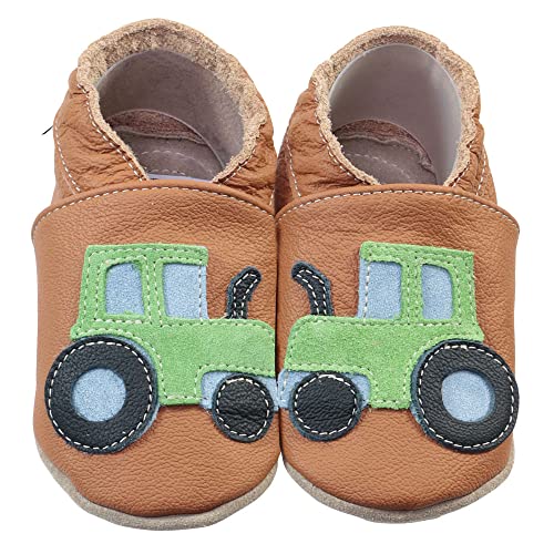 HOBEA-Germany Kitaschuhe Safestep, Kinderhausschuhe, Lederschuhe (Traktor braun, 30/31) von HOBEA-Germany