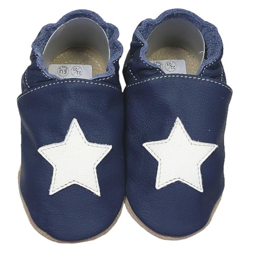 HOBEA-Germany Kitaschuhe Safestep, Kinderhausschuhe, Lederschuhe (blau Stern weiß, 22/23) von HOBEA-Germany
