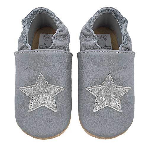 HOBEA-Germany Kitaschuhe Safestep, Kinderhausschuhe, Lederschuhe (grau Stern Silber, Numeric_20) von HOBEA-Germany