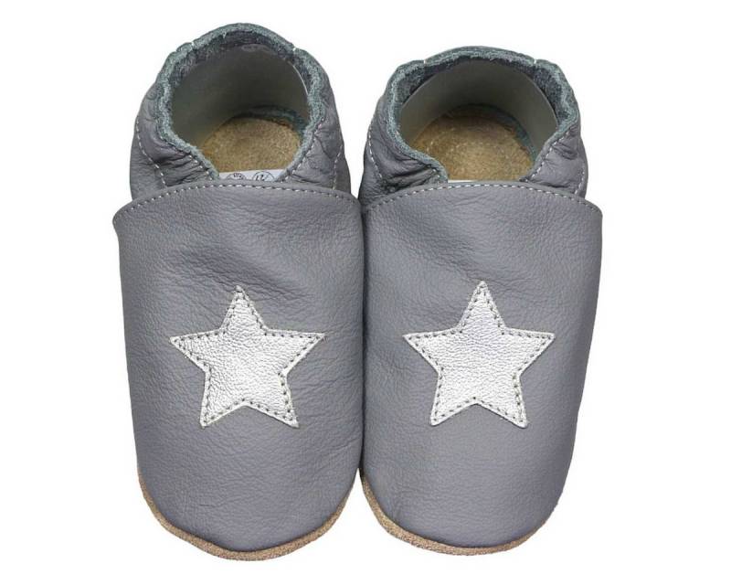 HOBEA-Germany Kitaschuhe grau Stern silber 20/21 (12 - 18 Monate) Kautschuksohle Lauflernschuh von HOBEA-Germany