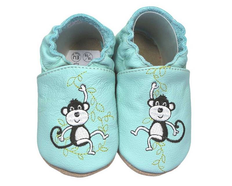 HOBEA-Germany Krabbelschuhe Affen 18/19 (6 - 12 Monate) Krabbelsohle Krabbelschuh handgefertigt in der EU, Rutschfest und flexibel von HOBEA-Germany