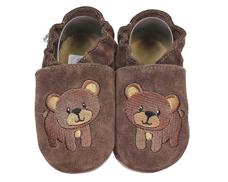 HOBEA-Germany Krabbelschuhe Bär dunkelbraun 18/19 (6 - 12 Monate) Krabbelsohle Krabbelschuh handgefertigt in der EU von HOBEA-Germany