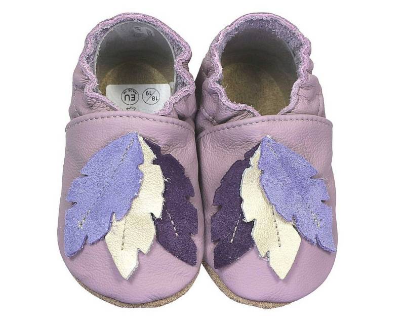 HOBEA-Germany Krabbelschuhe Federn lila 16/17 (0 - 6 Monate) Krabbelsohle Krabbelschuh handgefertigt in der EU, Rutschfest und flexibel von HOBEA-Germany