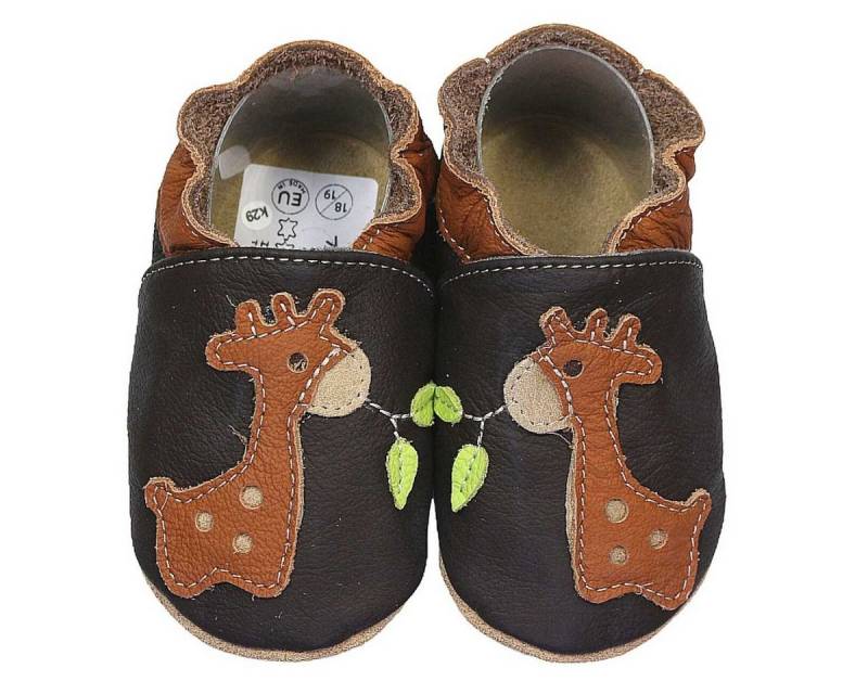 HOBEA-Germany Krabbelschuhe Giraffe 18/19 (6 - 12 Monate) Krabbelsohle Krabbelschuh handgefertigt in der EU, Rutschfest und flexibel von HOBEA-Germany