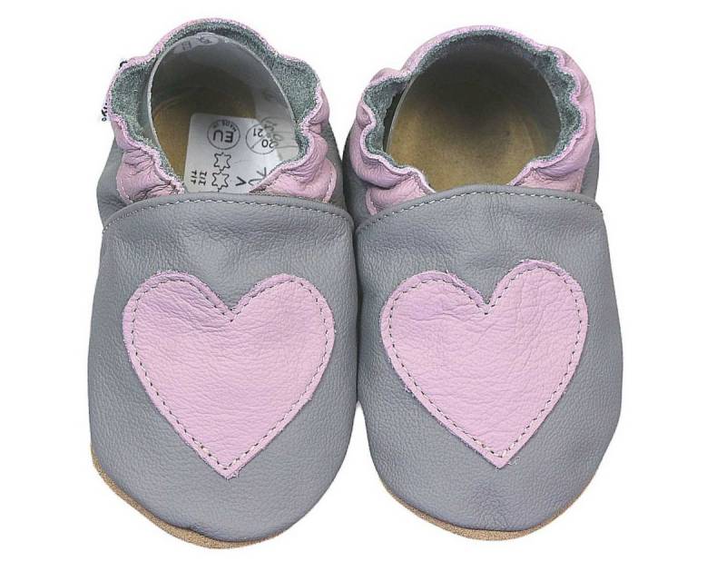 HOBEA-Germany Krabbelschuhe Herz rosa 18/19 (6 - 12 Monate) Krabbelsohle Krabbelschuh handgefertigt in der EU, Rutschfest und flexibel von HOBEA-Germany