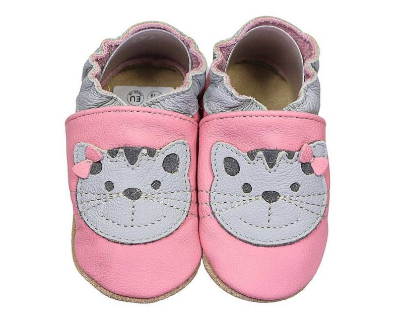 HOBEA-Germany Krabbelschuhe Katze rosa 18/19 (6 - 12 Monate) Krabbelsohle Krabbelschuh Rutschfest und flexibel von HOBEA-Germany
