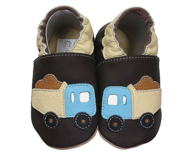 HOBEA-Germany Krabbelschuhe LKW braun 16/17 (0 - 6 Monate) Krabbelsohle Krabbelschuh handgefertigt in der EU, Rutschfest und flexibel von HOBEA-Germany