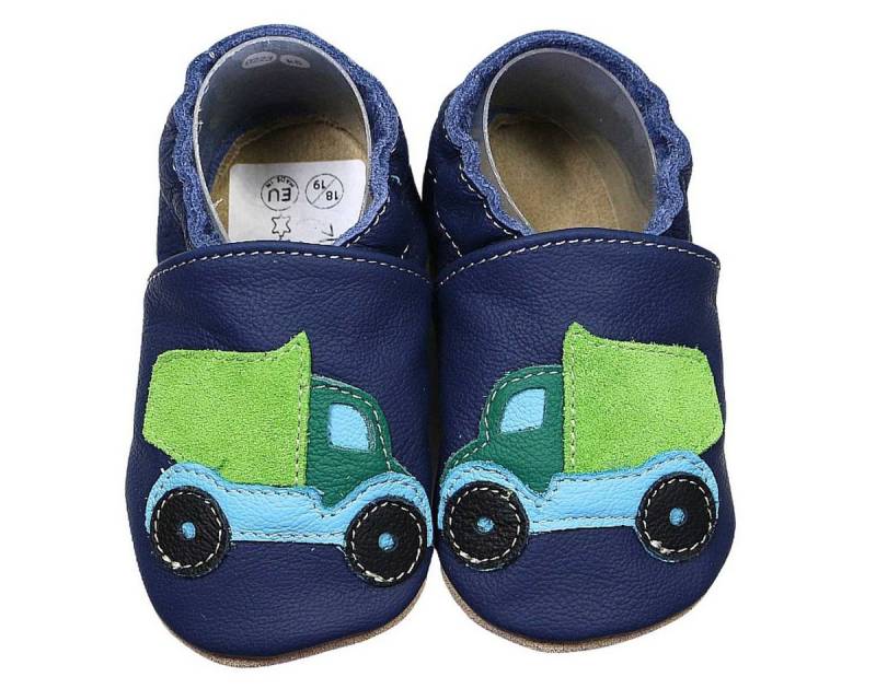 HOBEA-Germany Krabbelschuhe LKW dunkelblau 16/17 (0 - 6 Monate) Krabbelsohle Krabbelschuh handgefertigt in der EU, Rutschfest und flexibel von HOBEA-Germany