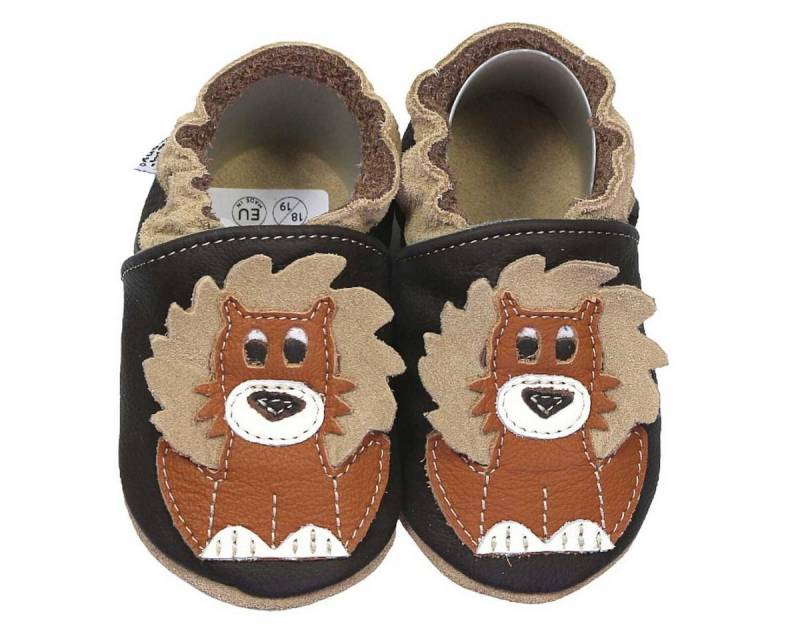 HOBEA-Germany Krabbelschuhe Löwe dunkelbraun 18/19 (6 - 12 Monate) Krabbelsohle Krabbelschuh handgefertigt in der EU, Rutschfest und flexibel von HOBEA-Germany
