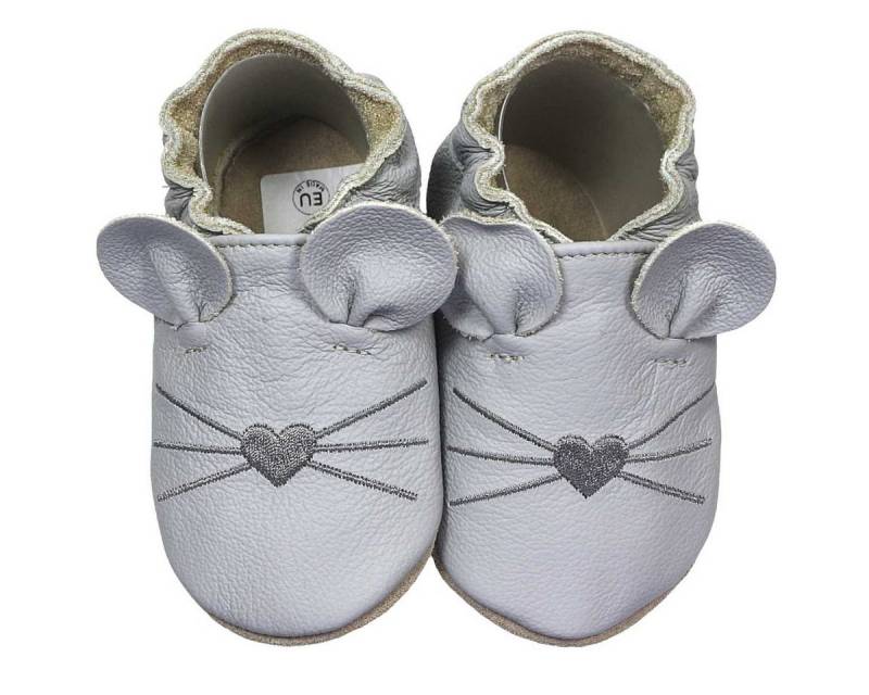 HOBEA-Germany Krabbelschuhe Maus hellgrau 18/19 (6 - 12 Monate) Krabbelsohle Krabbelschuh handgefertigt in der EU, Rutschfest und flexibel von HOBEA-Germany