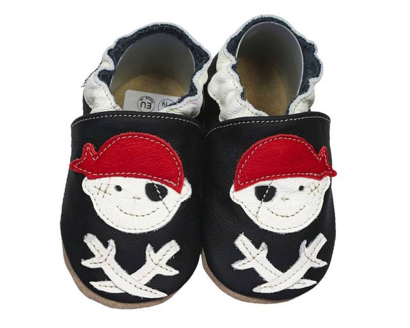 HOBEA-Germany Krabbelschuhe Pirat Jack schwarz 18/19 (6 - 12 Monate) Krabbelsohle Krabbelschuh handgefertigt in der EU, Rutschfest und flexibel von HOBEA-Germany