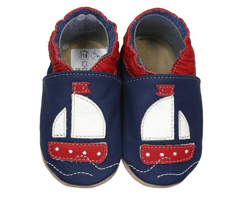 HOBEA-Germany Krabbelschuhe Segelboot 16/17 (0 - 6 Monate) Krabbelsohle Krabbelschuh handgefertigt in der EU, Rutschfest und flexibel von HOBEA-Germany