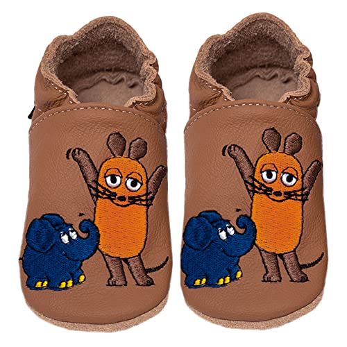 HOBEA-Germany Krabbelschuhe Unisex, Die Maus, Lederschuhe (Maus mit Elefant braun, 16/17) von HOBEA-Germany