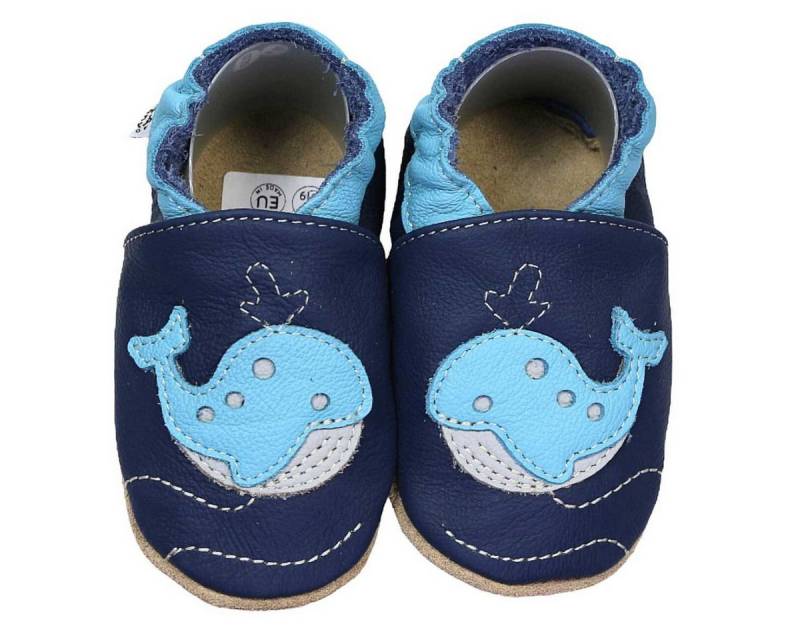 HOBEA-Germany Krabbelschuhe Wal 18/19 (6 - 12 Monate) Krabbelsohle Krabbelschuh handgefertigt in der EU, Rutschfest und flexibel von HOBEA-Germany