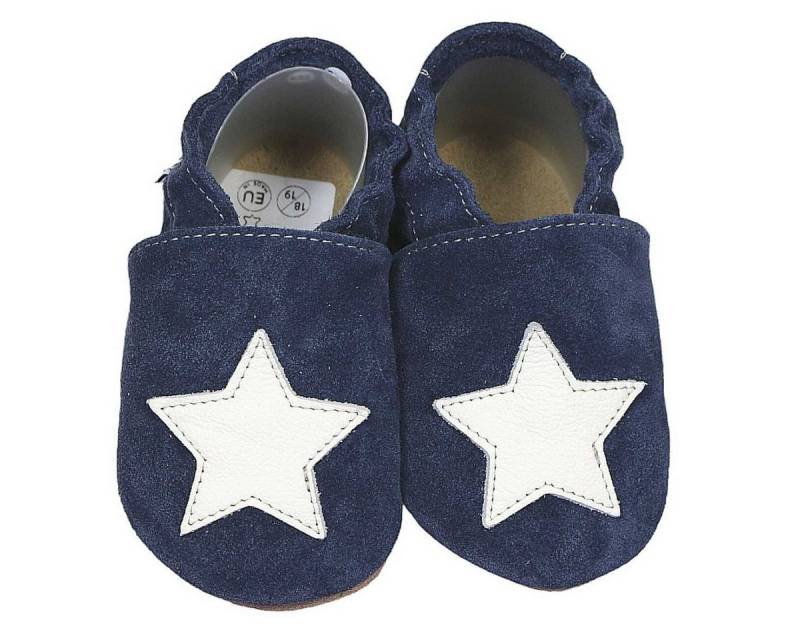 HOBEA-Germany Krabbelschuhe blau mit weißem Stern 16/17 (0 - 6 Monate) Krabbelsohle Krabbelschuh handgefertigt in der EU von HOBEA-Germany