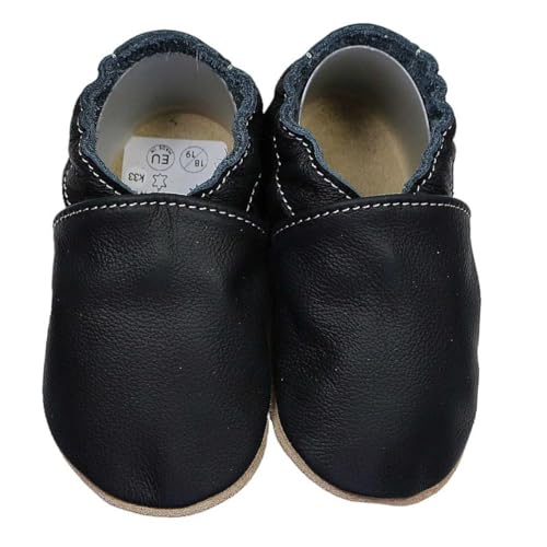HOBEA-Germany Krabbelschuhe für Jungs und Mädchen in verschiedenen Designs, Größe Schuhe:22/23 (18-24 Mon), Uni Schuhe:schwarz von HOBEA-Germany