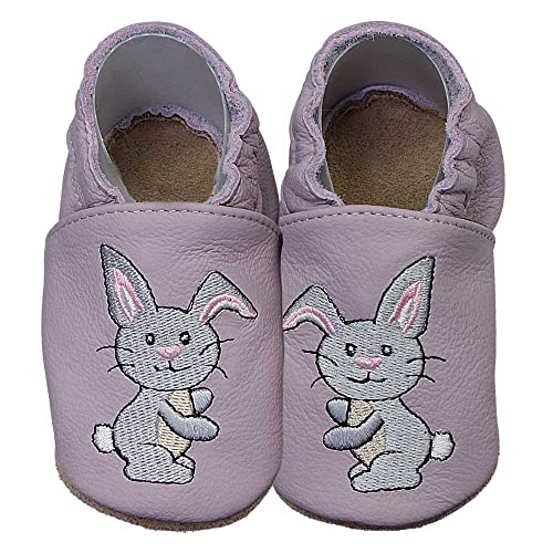 HOBEA-Germany Krabbelschuhe für Jungs und Mädchen in verschiedenen Designs, Kinderhausschuhe Jungen, Lederschuhe, Schuhgröße: 22/23, Modell Schuhe: Hase Pastell lila von HOBEA-Germany