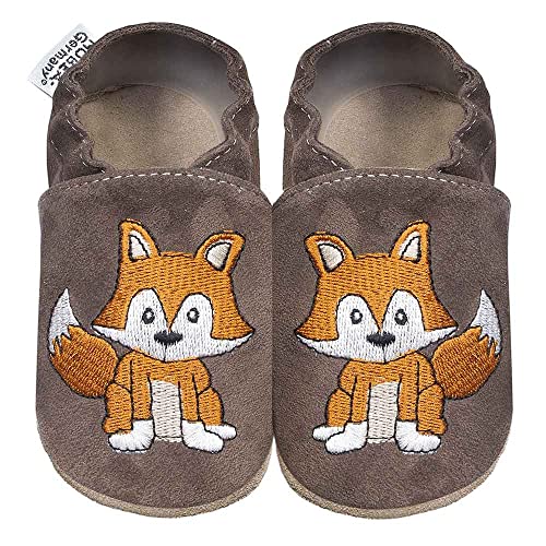 HOBEA-Germany Krabbelschuhe für Jungs und Mädchen in verschiedenen Designs, Kinderhausschuhe Jungen, Lederschuhe, Schuhgröße:26/27, Modell Schuhe: Fuchs dunkelbraun von HOBEA-Germany