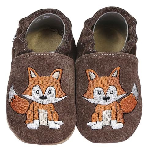 HOBEA-Germany Krabbelschuhe für Jungs und Mädchen in verschiedenen Designs, Kinderhausschuhe Jungen, Lederschuhe, Schuhgröße:26/27, Modell Schuhe: Fuchs Dunkelbraun von HOBEA-Germany