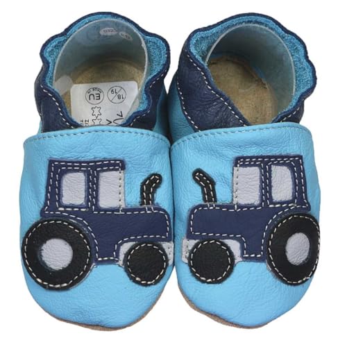 HOBEA-Germany Krabbelschuhe für Jungs und Mädchen in verschiedenen Designs 26/27, Traktor blau von HOBEA-Germany