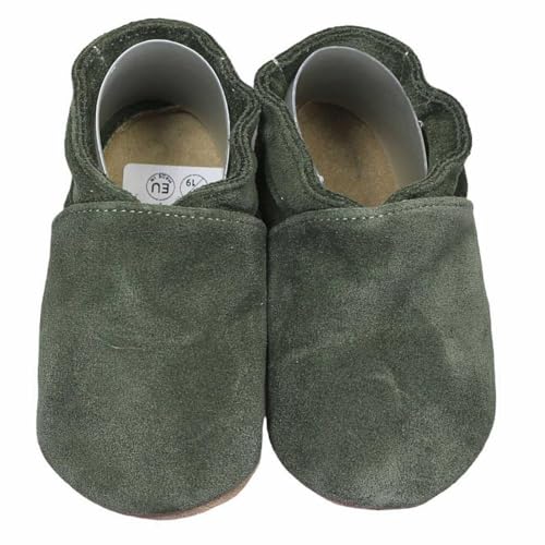 HOBEA-Germany Krabbelschuhe für Jungs und Mädchen in verschiedenen Designs 26/27 (30-36 Mon), Oliv Wildleder von HOBEA-Germany