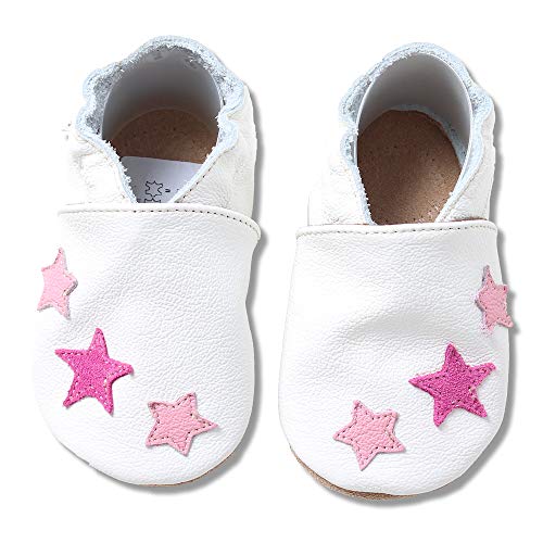 HOBEA-Germany Krabbelschuhe in verschiedenen Designs für Mädchen, weiß mit pinken Sternchen, Schuhgröße:16/17 (0-6 Monate) von HOBEA-Germany