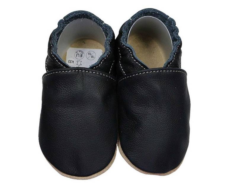 HOBEA-Germany Krabbelschuhe schwarz 18/19 (6 - 12 Monate) Krabbelsohle Krabbelschuh handgefertigt in der EU, Rutschfest und flexibel von HOBEA-Germany