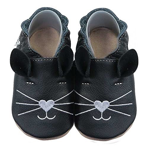 HOBEA-Germany Krabbelschuhe für Jungs und Mädchen in verschiedenen Designs 18/19 (6-12 Mon), Katze schwarz von HOBEA-Germany