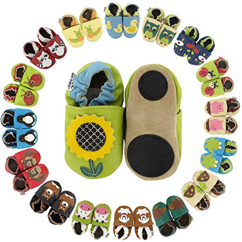 HOBEA-Germany Baby Lauflernschuhe Tiermotiv mit Anti-Rutsch-Sohle, Kinder Hausschuhe Mädchen & Jungen, Lederschuhe Baby (18/19 (6-12 Mon), Biene) von HOBEA-Germany