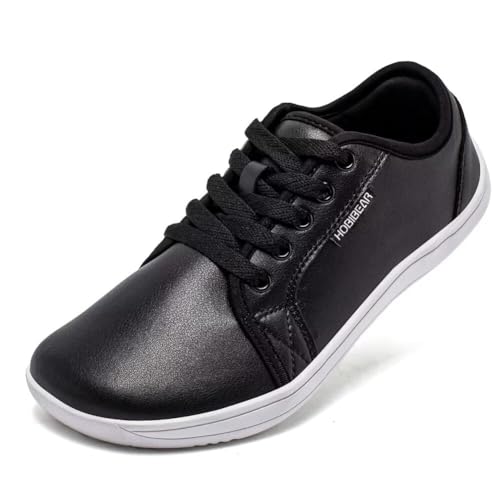 HOBIBEAR Barfußschuhe Damen Herren Barfussschuhe Breite Sneaker Bequeme Leicht Walkingschuhe Fitnessschuhe Traillaufschuhe Schwarz Weiß Größe 37 von HOBIBEAR