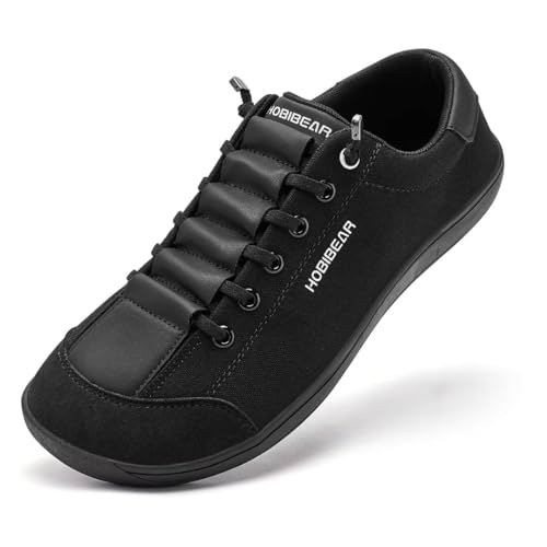 HOBIBEAR Breite Barfußschuhe für Herren und Damen, Walkingschuhe, Trailrunning-Sneaker, Null-Tropf-Sohle, leicht, bequem, Schwarz, 38.5 EU von HOBIBEAR