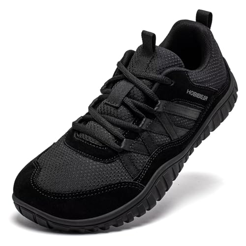 HOBIBEAR Breite Barfußschuhe für Herren und Damen, Walkingschuhe, Trailrunning-Sneaker, Null-Tropf-Sohle, leicht, bequem, Schwarz, 40 EU von HOBIBEAR