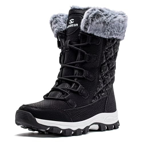 HOBIBEAR Damen Schneestiefel Warm Gefütterte Anti-Rutsch Wasserdicht Outdoor Winterstiefel Schwarz EU 41 HOBIBEAR Damen Schneestiefel Warm Gefütterte Anti-Rutsch Wasserdicht Outdoor Winterstiefel Schwarz EU 41 von HOBIBEAR