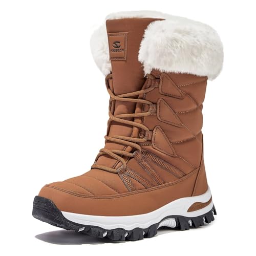 HOBIBEAR Damen Schneestiefel Winterstiefel Warm Winterschuhe Trekking Wanderschuhe(braun EU 44) von HOBIBEAR