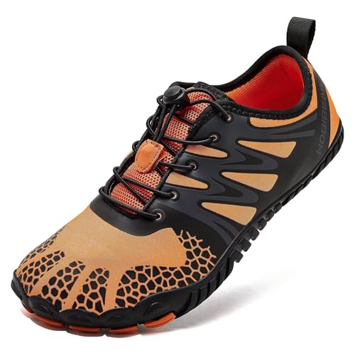 HOBIBEAR Herren Breite Zehe Barfußschuhe Trainer Fitnessstudio Minimalistische Laufschuhe für Frauen rutschfest Leichtgewicht(EU 41 Orange) von HOBIBEAR