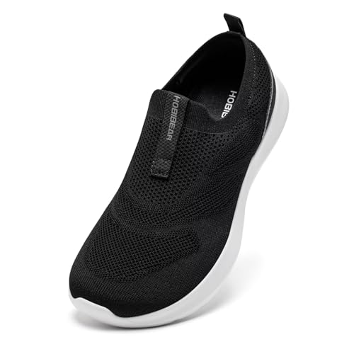 HOBIBEAR Herren Walking Schuhe mit breiter Zehenbox Slip-On Sneakers atmungsaktiv bequem lässige Trainer Sockenarchsupport Tennis schnürlos für Pflege Arbeit Reisen Fahren Yoga von HOBIBEAR