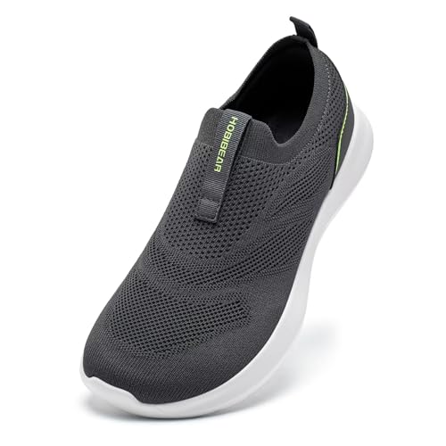 HOBIBEAR Herren Walking Schuhe mit breiter Zehenbox Slip-On Sneakers atmungsaktiv bequem lässige Trainer Sockenarchsupport Tennis schnürlos für Pflege Arbeit Reisen Fahren Yoga von HOBIBEAR