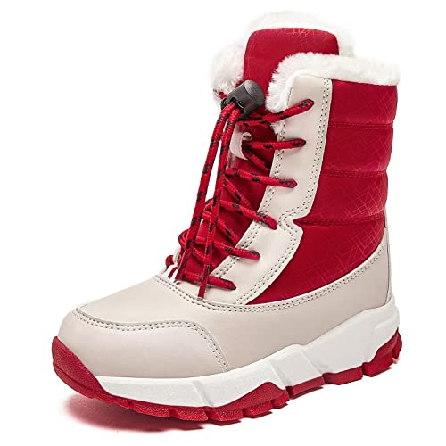 HOBIBEAR Kinder Winterstiefel Schneestiefel Winter Outdoor Warme Stiefel Jungen Mädchen（Rot, EU 27 von HOBIBEAR