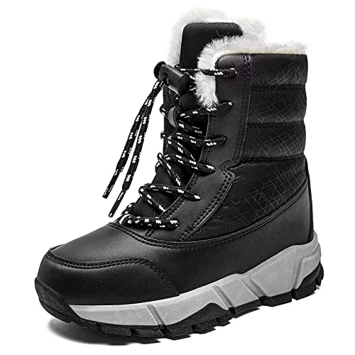 HOBIBEAR Kinder Winterstiefel Schneestiefel Winter Outdoor Warme Stiefel Jungen Mädchen（Schwarz, EU 26 von HOBIBEAR