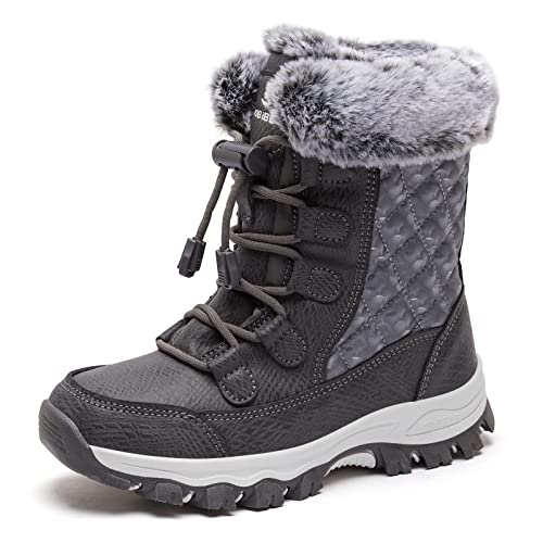 HOBIBEAR Winterstiefel Mädchen Jungen Schneestiefel Kinder Warm Gefütterte Snow Boot Grau EU 29 von HOBIBEAR