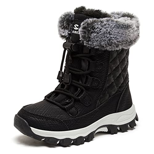 HOBIBEAR Winterstiefel Mädchen Jungen Schneestiefel Kinder Warm Gefütterte Snow Boot Schwarz EU 32 von HOBIBEAR